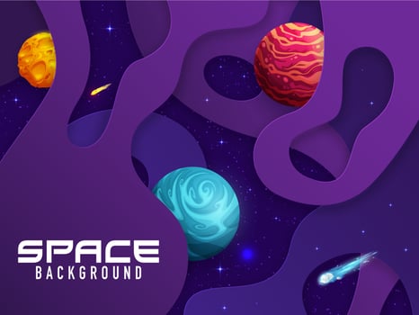 Space paper cut landscape with stars and planets vector
