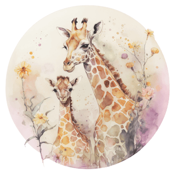 Ai Generate Mom And Baby Giraffe Floral Watercolor Painting png