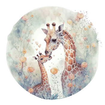 Ai Generate Mom And Baby Giraffe Floral Watercolor Painting png