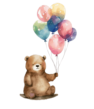 Ai Generate Cute Bear With Balloon Watercolor Painting png