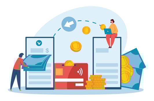 Mobile money transactions, transfer cash in internet banking vector