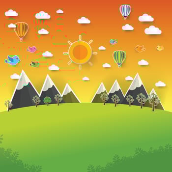 Mountain landscape on pop up paper cut style vector