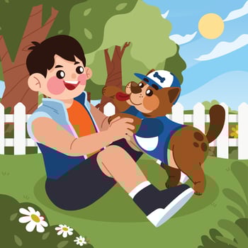 A Cute Patrol Dog Playing with a Boy at Park vector