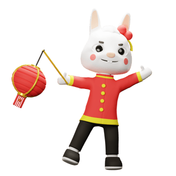 3D China Rabbit Character png