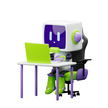 3D White Robot with Purple and green ornament png