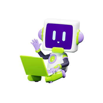3D White Robot with Purple and green ornament png