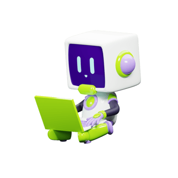 3D White Robot with Purple and green ornament png