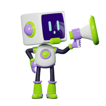 3D White Robot with Purple and green ornament png
