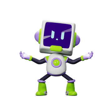 3D White Robot with Purple and green ornament png