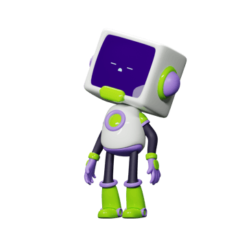 3D White Robot with Purple and green ornament png