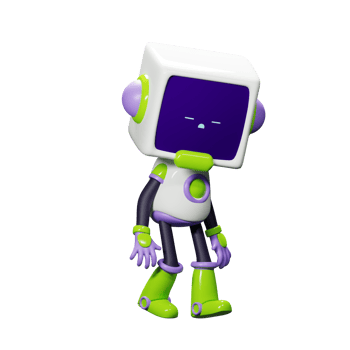 3D White Robot with Purple and green ornament png