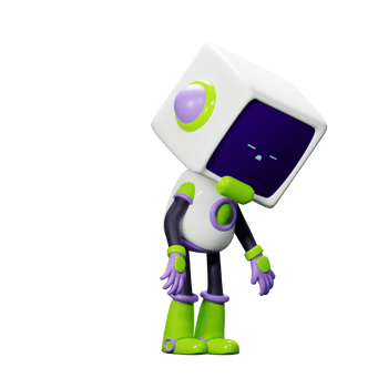 3D White Robot with Purple and green ornament png