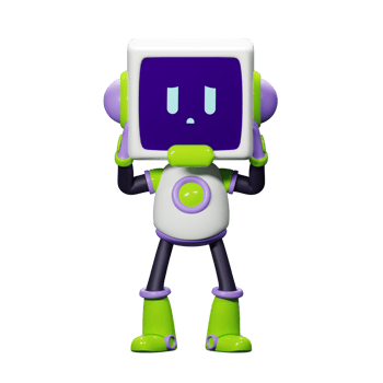 3D White Robot with Purple and green ornament png