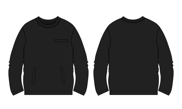 Long sleeve Sweatshirt technical drawing fashion flat sketch vector illustration black Color template front and back views.