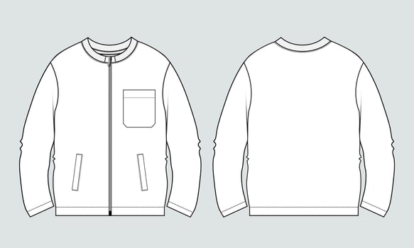 Long sleeve Sweatshirt technical drawing fashion flat sketch vector illustration black color template front and back views.
