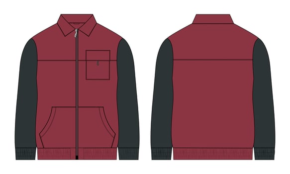 Two tone color Long sleeve jacket with pocket and zipper technical fashion flat sketch vector illustration template front and back views