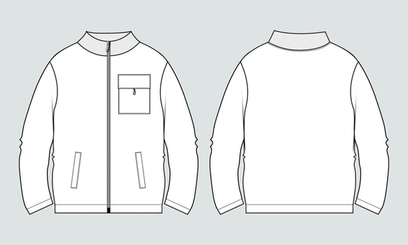 Long sleeve Sweatshirt technical drawing fashion flat sketch vector illustration black color template front and back views.