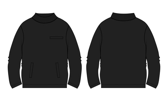 Long sleeve Sweatshirt technical drawing fashion flat sketch vector illustration black color template front and back views.
