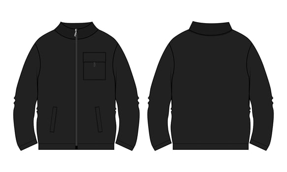 Long sleeve Sweatshirt technical drawing fashion flat sketch vector illustration black color template front and back views.