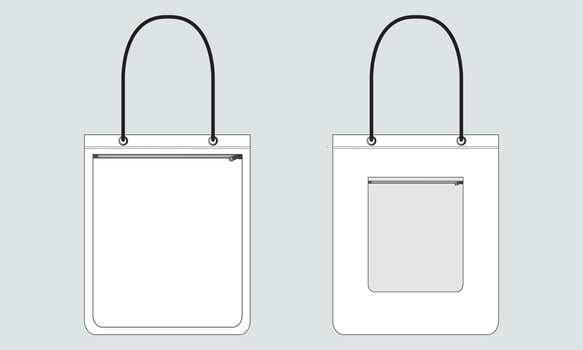 Shopping bag Technical drawing fashion flat sketch vector illustration template front and back views isolated on grey background