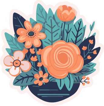 flowers and leaves bouquet art, floral decorative illustration for sticker and printing png