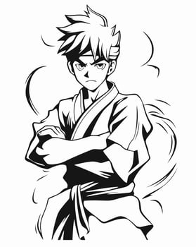 Anime fighter coloring page vector