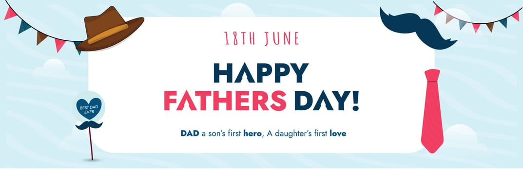 Happy fathers day. Happy fathers day celebration cover or web banner. 18th June dad wish banner. Father day greeting banner for awareness. Happy Dad Day. Fathers day banner or cover with tie, hat. vector