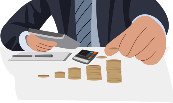 illustration of office worker working calculating income. office people analyzing business graphs. management investment png