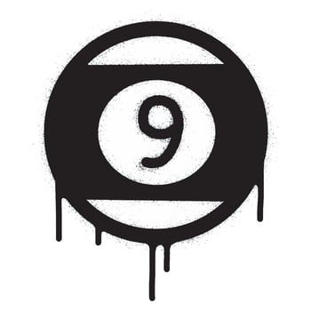 Spray Painted Graffiti Sprayed billiard ball symbol isolated on white background. Nine ball graffiti icon with overspray in black on white. vector