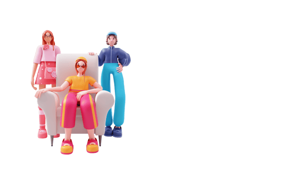 3D Three Modern Young Women Character png