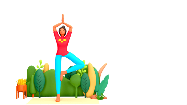 International Yoga Day Banner Design With 3D Cartoon Woman Practicing Vrikshasana Pose And Nature View png