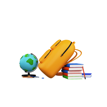 3D Render Of School Supplies, Bag, Books and World Map Globe and Space for your text. png