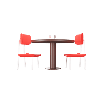 Two Wine Glass On Table With Chair 3D Icon In Brown And Red Color. png