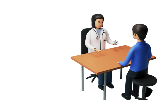 3D Render Of Female Doctor Measuring Of Blood Sugar For Diabetic Patient In Clinic. png