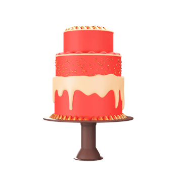 Golden And Red Three Layer Cake 3D Icon. png