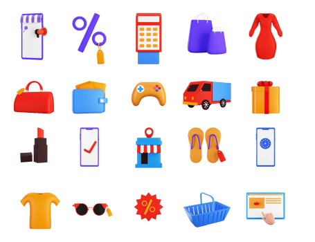 Set of 3D Render of Online Sale or Shopping Elements png