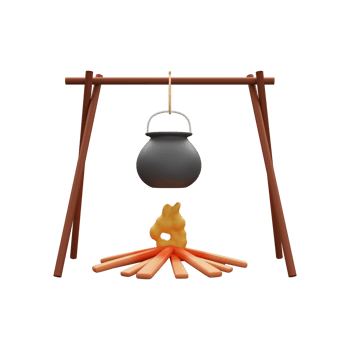 3D Rendering Food Pot Hang On Bonfire. png