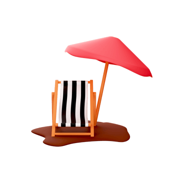 3D Style Folding Chair And Umbrella In Beach. png