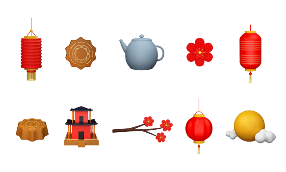 3D Mid Autumn Element Set. png