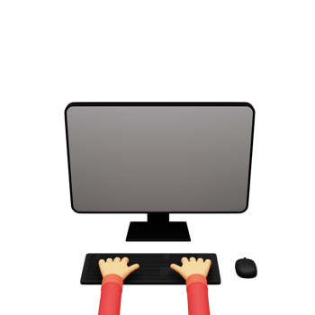 3D Render of Human Hand Using Keyboard With Monitor, Mouse. png