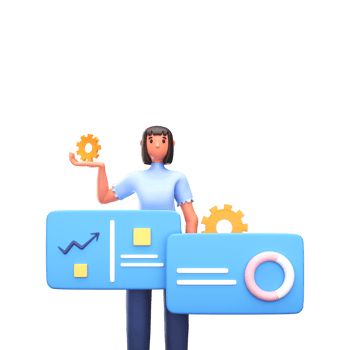 3D Render of Businesswoman Or Employee Holding Cogwheel And Presentation Infographic Diagram. png