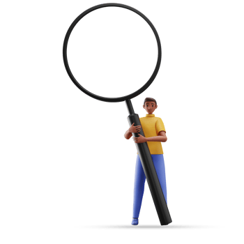 3D Render of Young Man Standing With Magnifying Glass png
