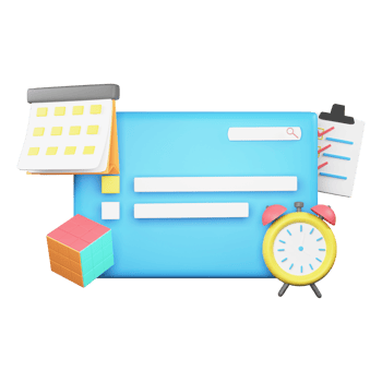 3D Rendering of Web Browser With Alarm Clock, Cube, Calendar, Checklist. png