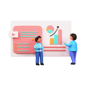 3D Render of Businessman And Woman Presenting Data Analysis Chart. png