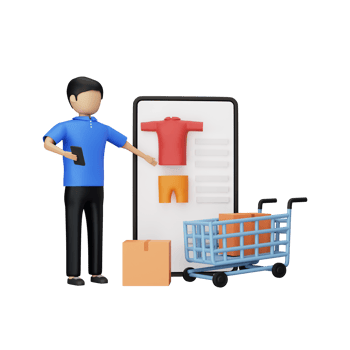 3D Faceless Man Having Online Shopping From Smartphone With Trolley, Parcel Boxes. png