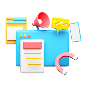 3D Rendering of Web Browser With Magnet, Smartphone, Chat Box, Loudspeaker png