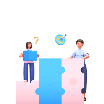 3D Render Of Business Man And Woman Working Together To Complete The Project Of Jigsaw Puzzle. png