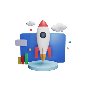 3D Business Startup Concept With Project Rocket Launching From Desktop, Bar Graph png