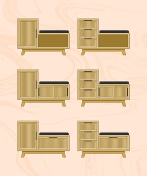 flat design wooden furniture set for interior design . wooden furniture set vector.  wooden storage set for home interior design vector
