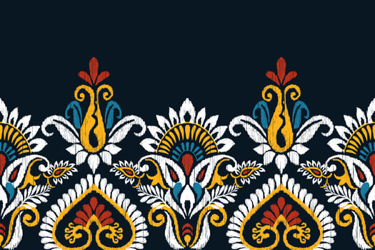 Ikat floral paisley embroidery on black background.Ikat ethnic oriental pattern traditional.Aztec style abstract vector illustration.design for texture,fabric,clothing,wrapping,decoration,sarong,scarf